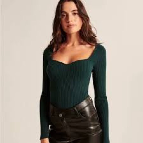 Abercrombie & Fitch Dark Green Ribbed Bodysuit - Picture 1 of 5